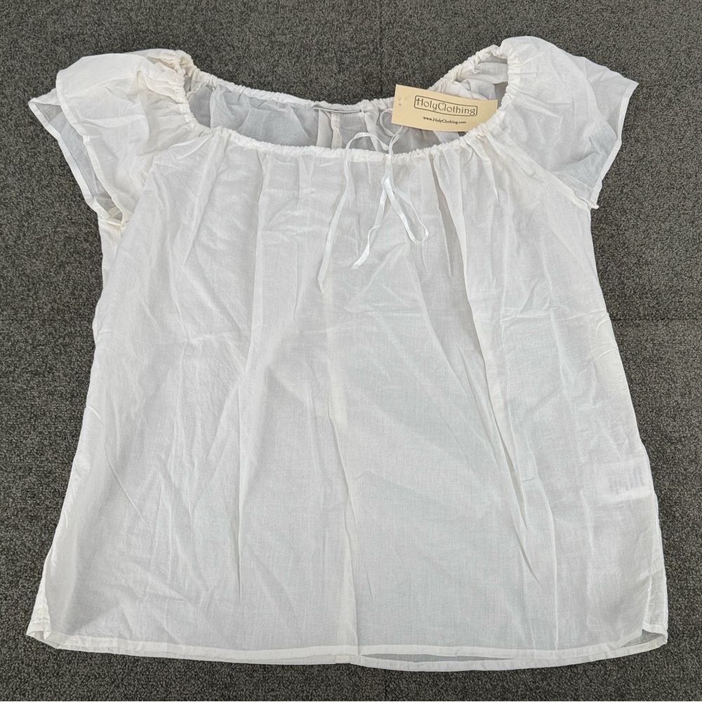 Holy Clothing Top Wm Small Leisl Tunic Blouse White/Cream Short Sleeve